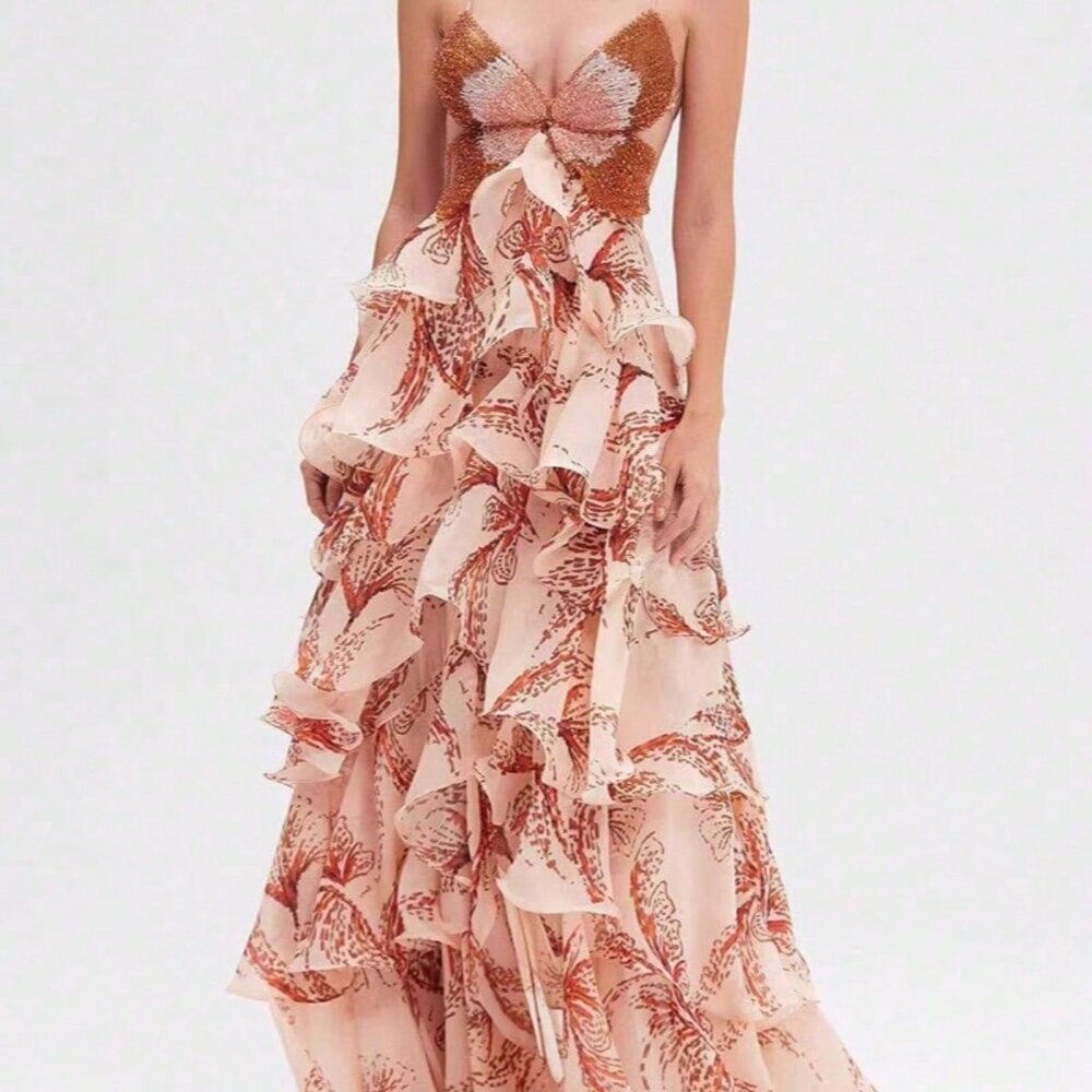 Elegant Women's Multi-Layered Ruffled Butterfly Maxi Dress - Picture 2 of 3